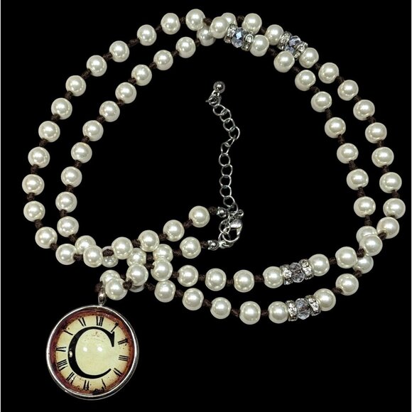 Elegant Steampunk Glass Pearl Beaded Pendant Necklace - Picture 1 of 6